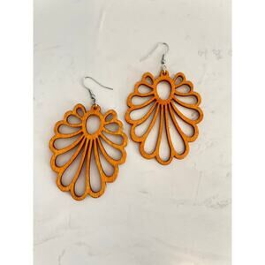 CLAIRE BAKED ABSTRACT TIMBER DROP DANGLE EARINGS WIRE PIERCED EAR BOHO